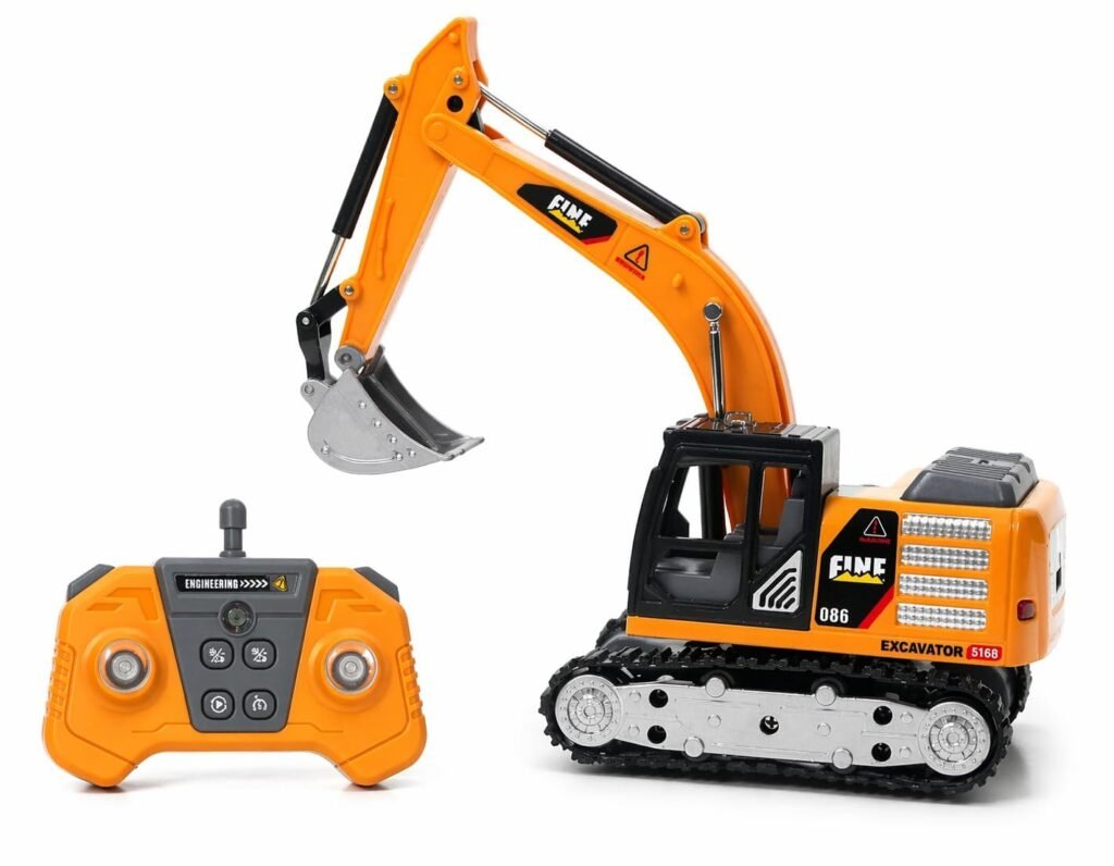 1:64 Scale RC Excavator Toy – Orange Metal-Style Construction Vehicle with 2.4GHz Remote Control