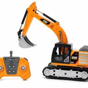 1:64 Scale RC Excavator Toy – Orange Metal-Style Construction Vehicle with 2.4GHz Remote Control