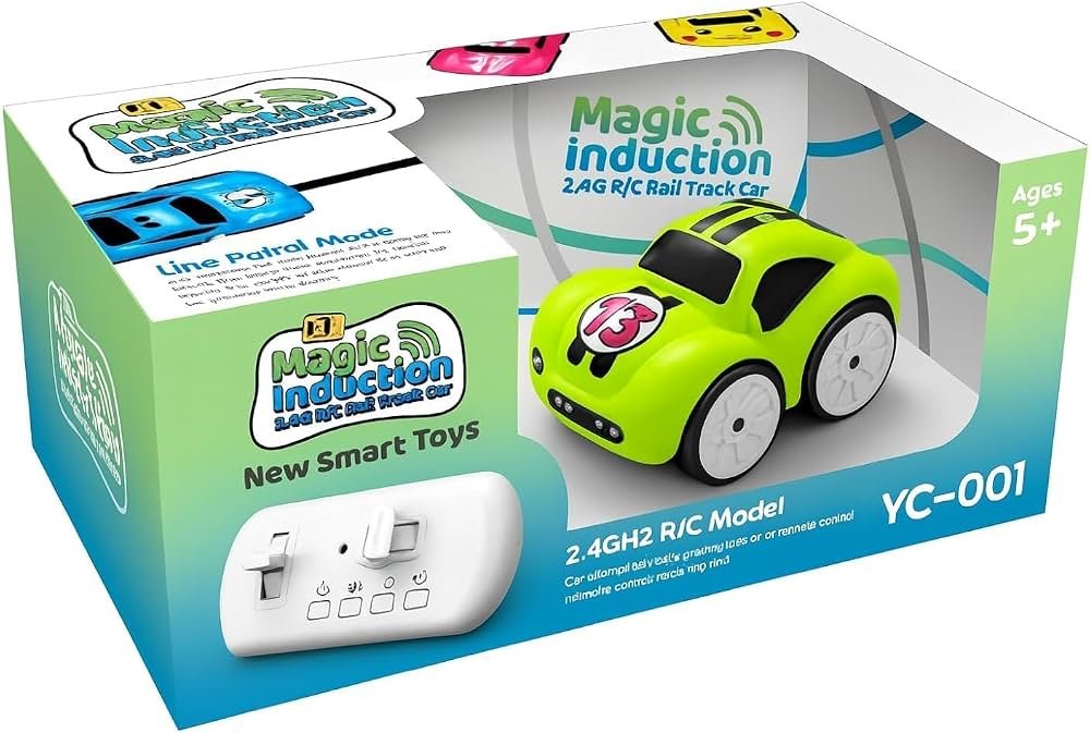 Magic Induction 2.4G RC Line-Tracking Car Toy – Yellow Cartoon Face Remote-Controlled Racing Car